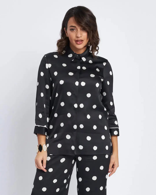 Camicia in raso di viscosa con stampa pois NERO DORABELLA
