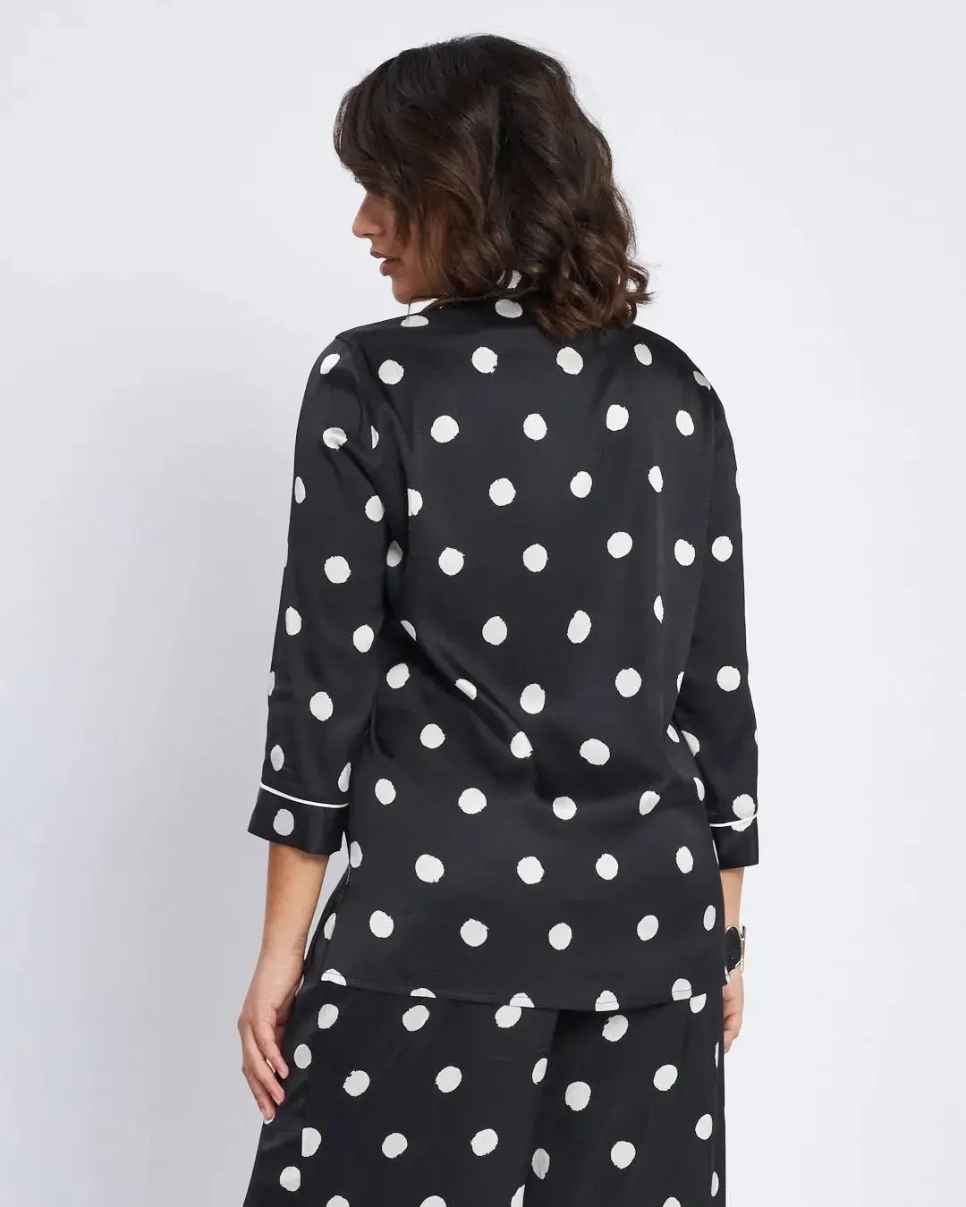 Camicia in raso di viscosa con stampa pois NERO DORABELLA
