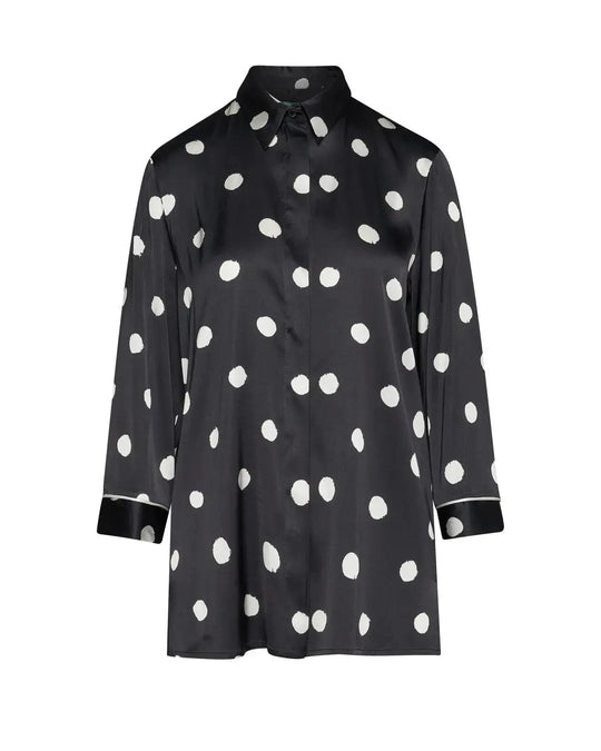 Camicia in raso di viscosa con stampa pois NERO DORABELLA
