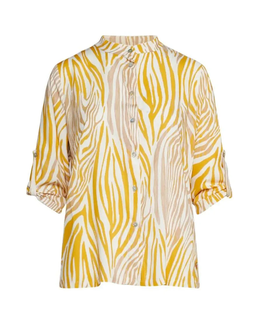 Camicia in viscosa con fantasia animalier e colletto alla coreana OCRA DORABELLA