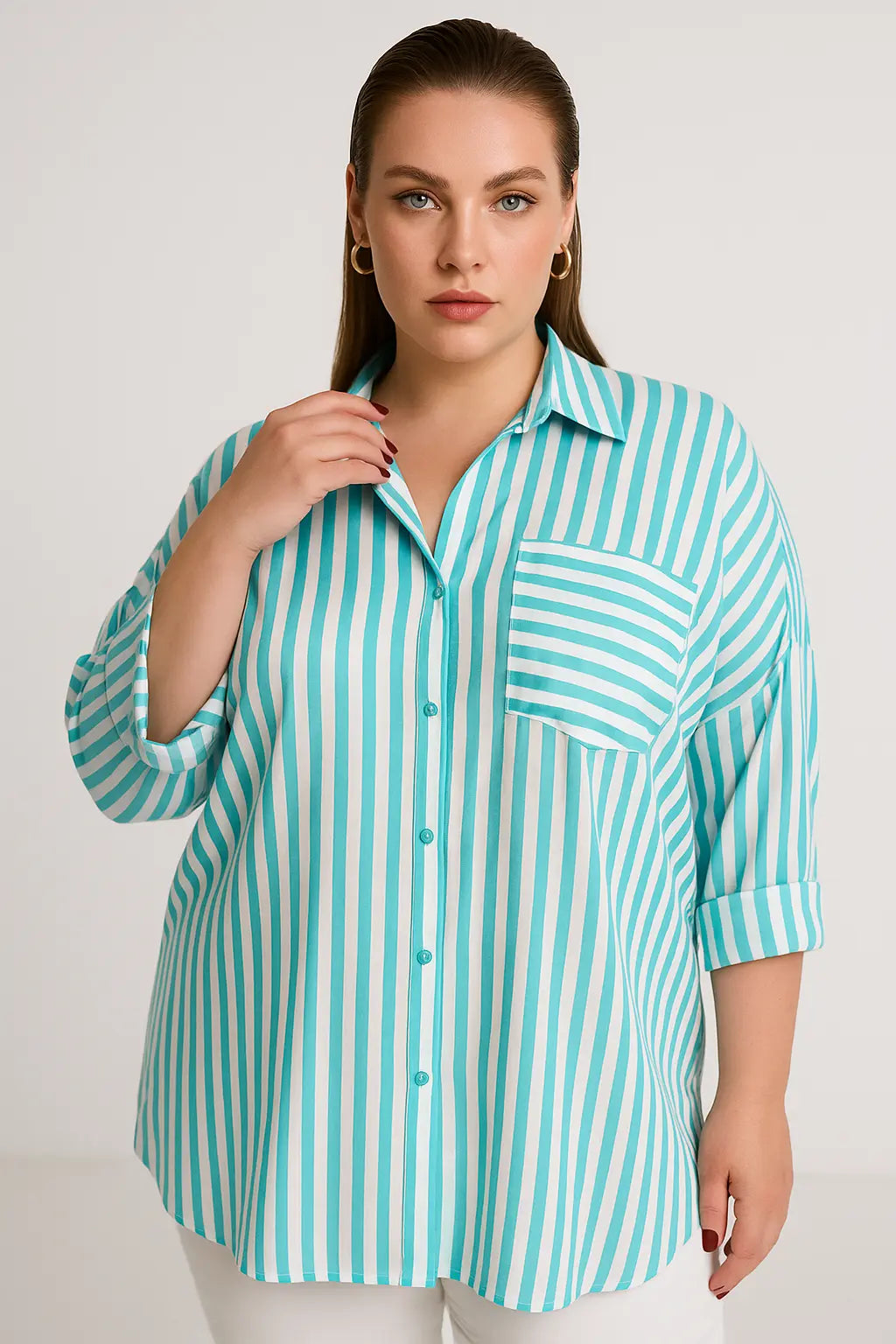 Camicia oversize con maniche lunghe risvoltate e taschino Unica by Dorabella
