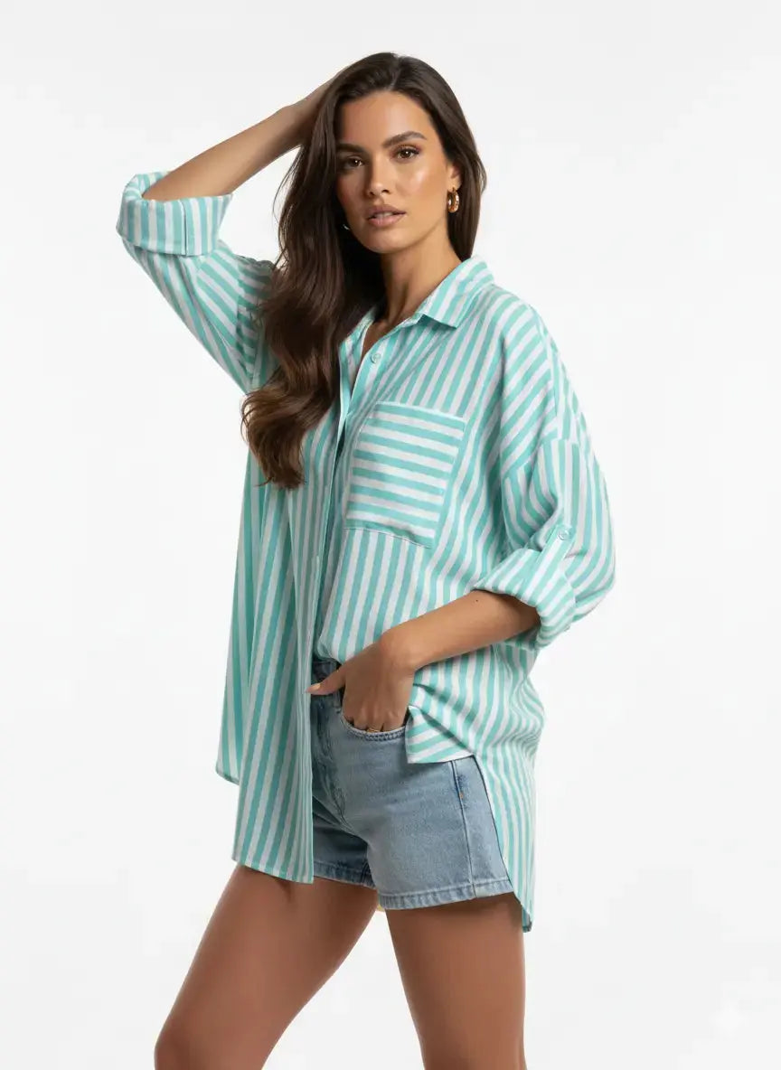Camicia oversize con maniche lunghe risvoltate e taschino Unica by Dorabella