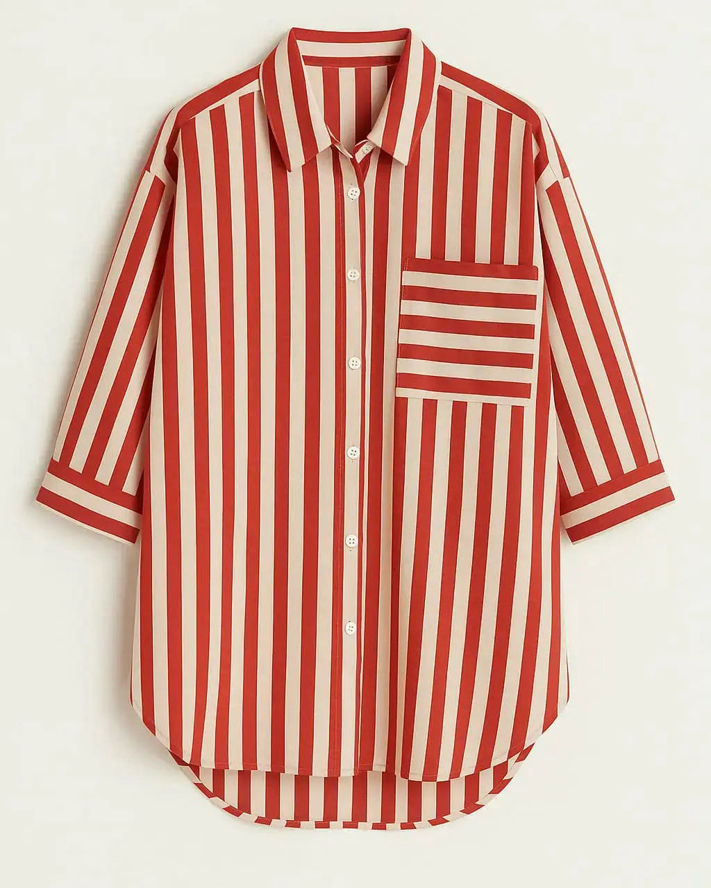 Camicia oversize con maniche lunghe risvoltate e taschino Unica by Dorabella Rosso-Taglia-Unica-Curvy-fino-alla-54
