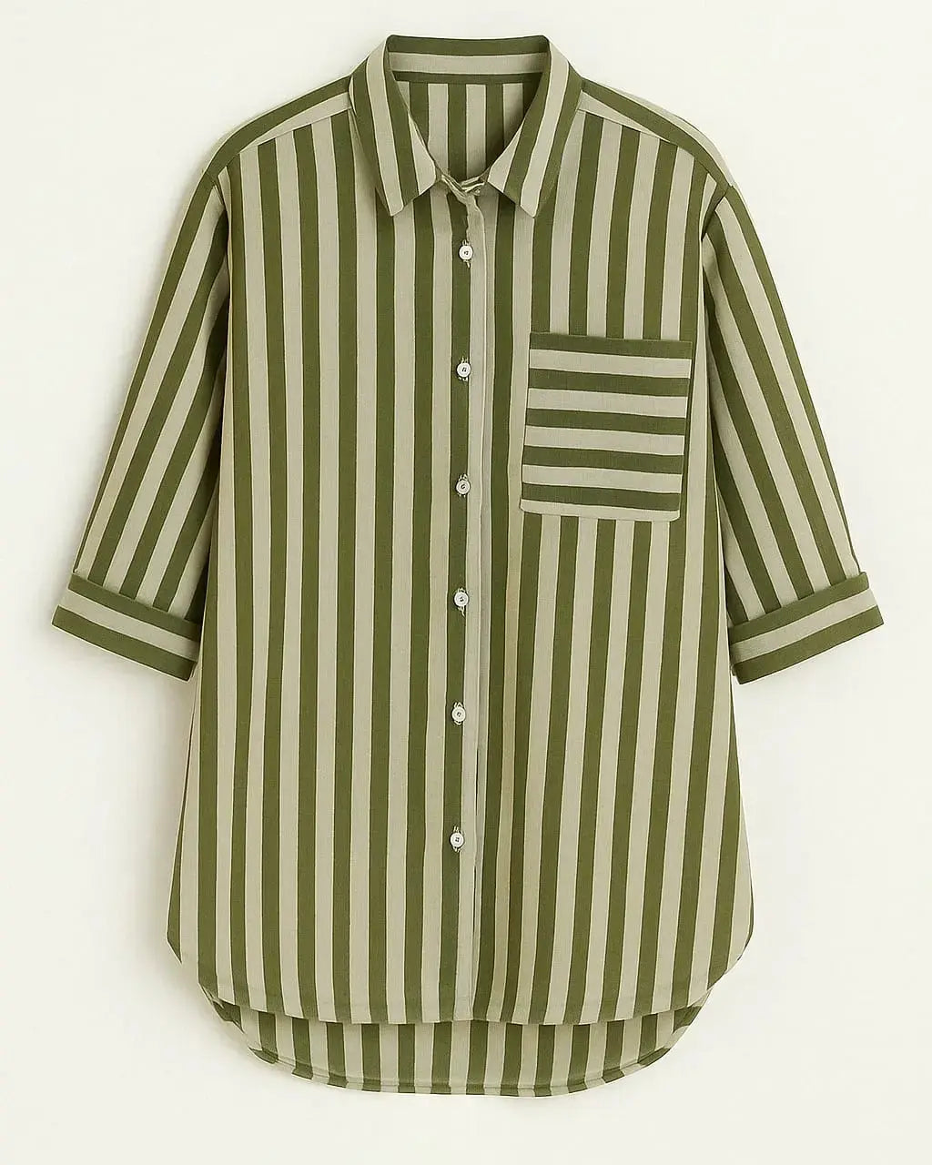 Camicia oversize con maniche lunghe risvoltate e taschino Unica by Dorabella Militare-Taglia-Unica-Curvy-fino-alla-54