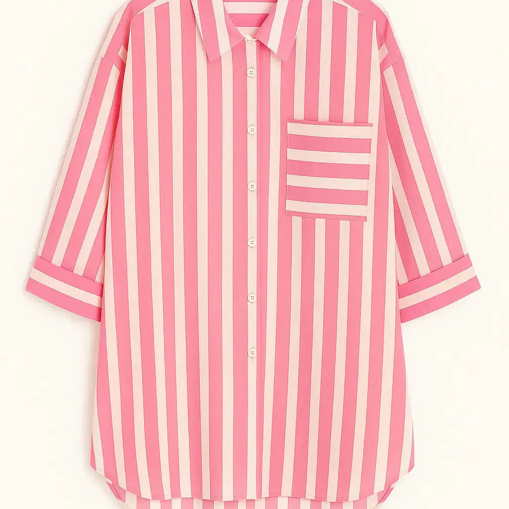 Camicia oversize con maniche lunghe risvoltate e taschino Unica by Dorabella Rosa-Taglia-Unica-Curvy-fino-alla-54