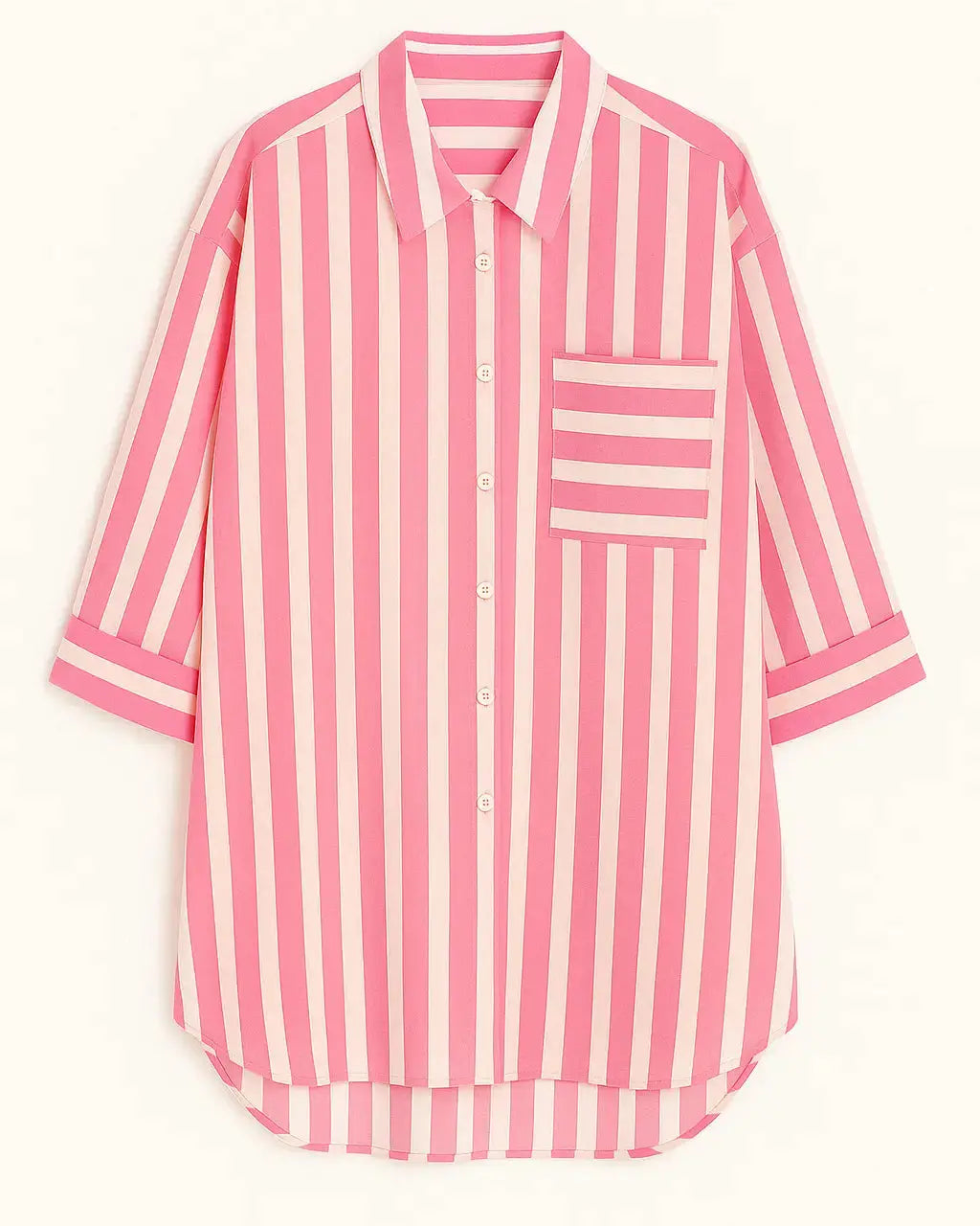 Camicia oversize con maniche lunghe risvoltate e taschino Unica by Dorabella Rosa-Taglia-Unica-Curvy-fino-alla-54