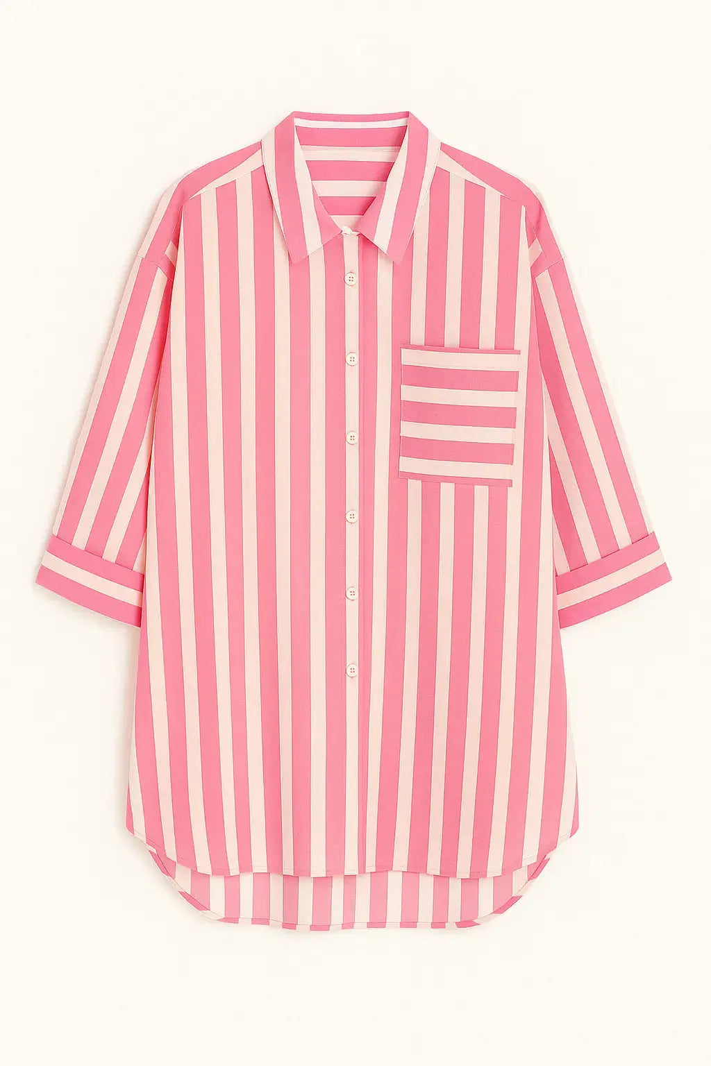 Camicia oversize con maniche lunghe risvoltate e taschino Unica by Dorabella Rosa-Taglia-Unica-Curvy-fino-alla-54