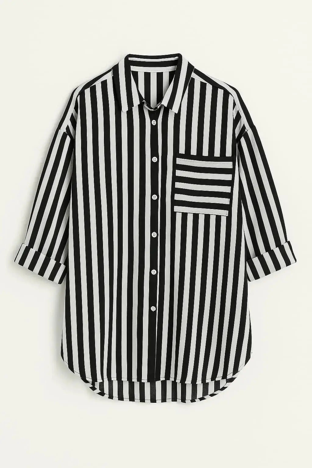 Camicia oversize con maniche lunghe risvoltate e taschino Unica by Dorabella Nero-Taglia-Unica-Curvy-fino-alla-54