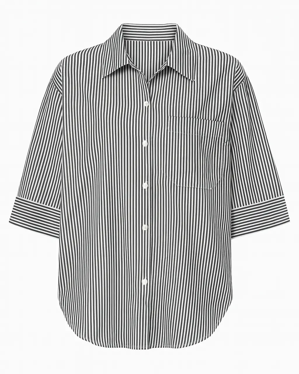 Camicia oversize in cotone a righe con taschino e maniche tre quarti Unica by Dorabella