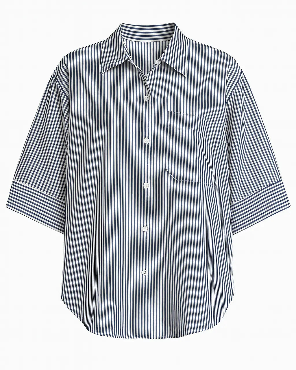 Camicia oversize in cotone a righe con taschino e maniche tre quarti Unica by Dorabella