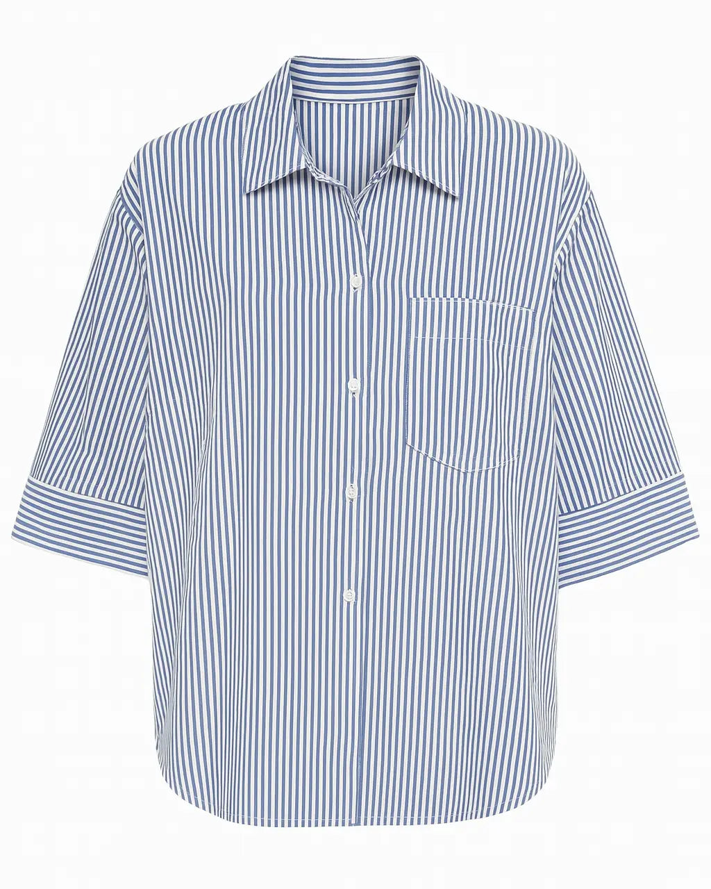 Camicia oversize in cotone a righe con taschino e maniche tre quarti Unica by Dorabella