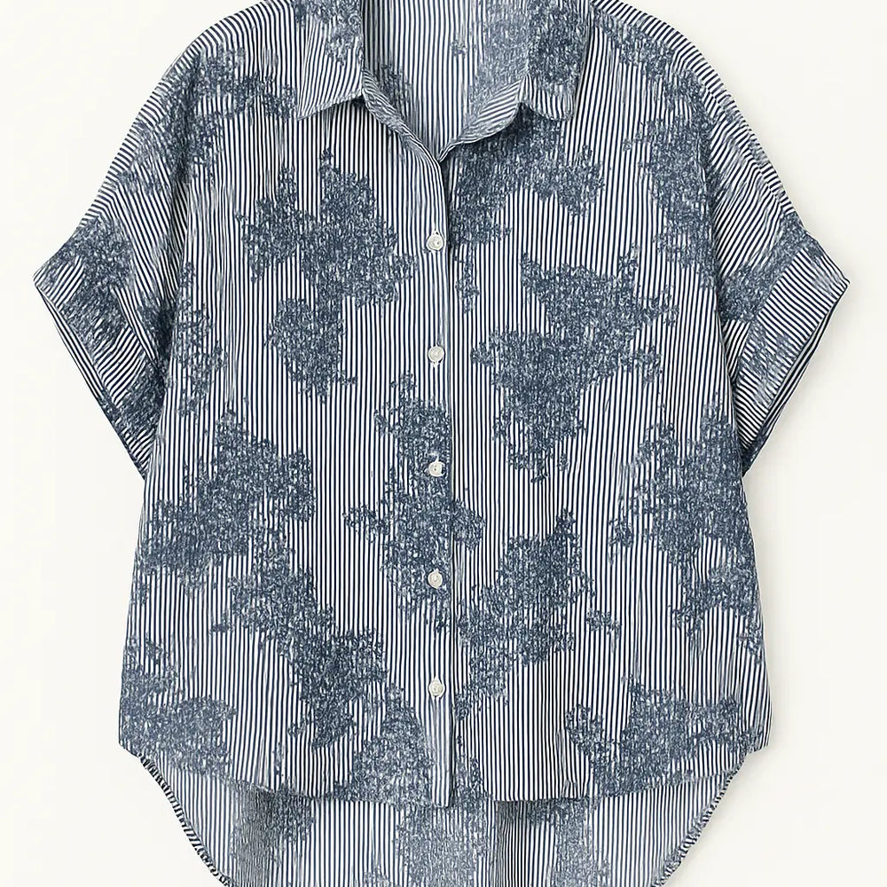 Camicia oversize in popeline rigato con ricami Unica by Dorabella Deep-Blue-Navy-Taglia-Unica-Curvy-fino-alla-54