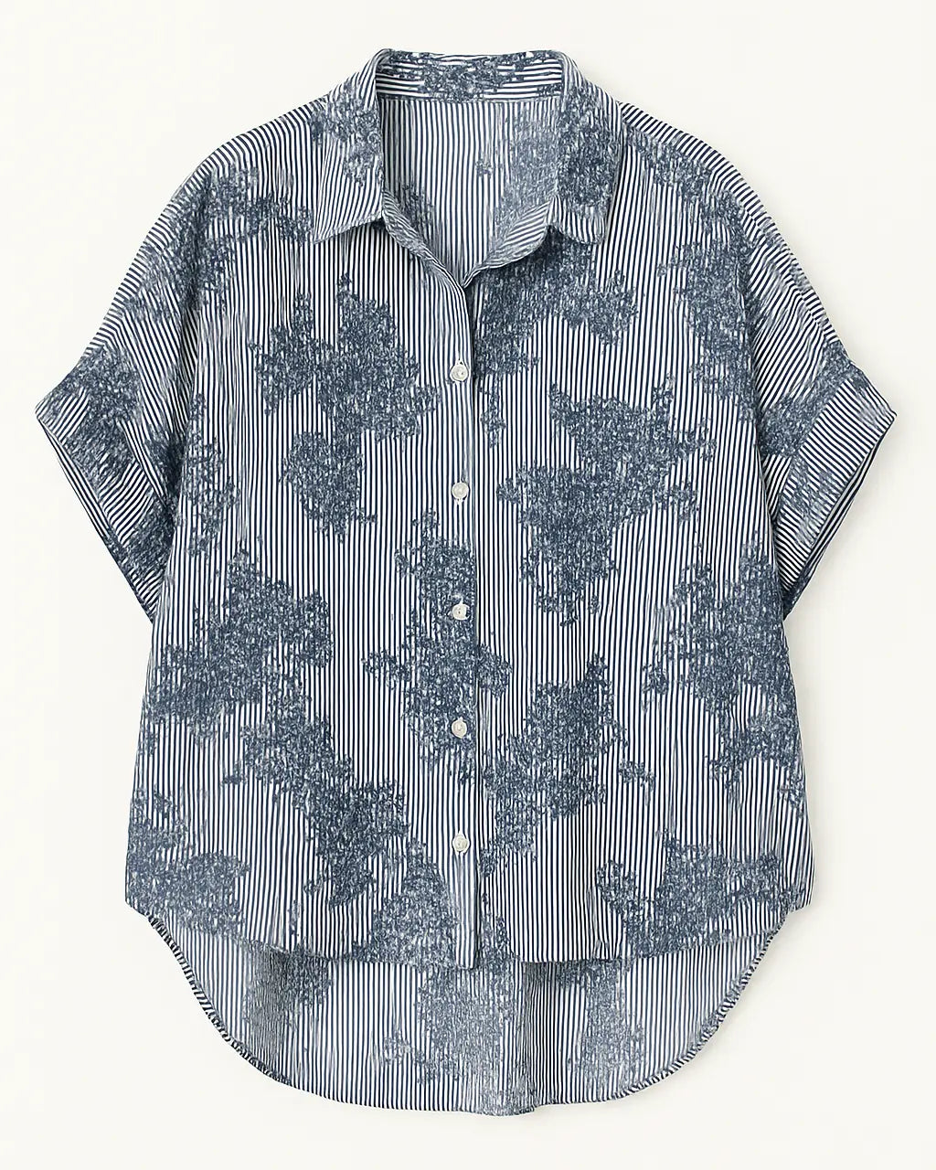 Camicia oversize in popeline rigato con ricami Unica by Dorabella Deep-Blue-Navy-Taglia-Unica-Curvy-fino-alla-54