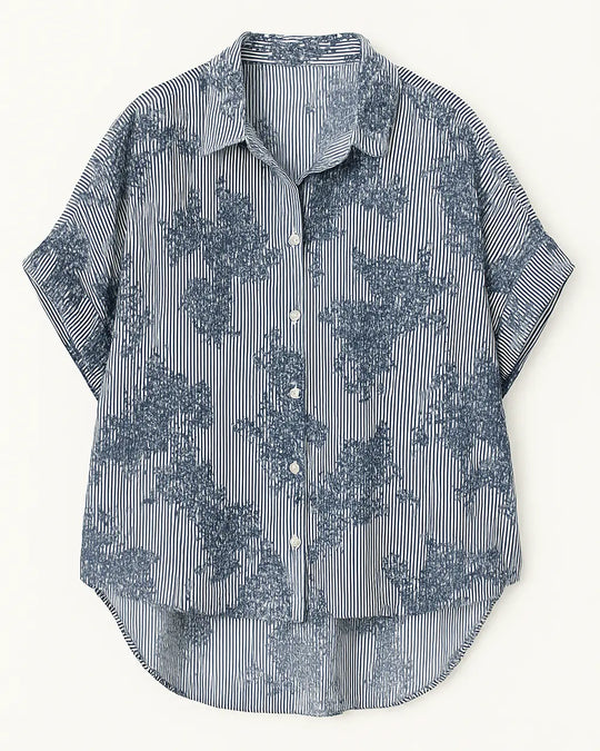 Camicia oversize in popeline rigato con ricami Unica by Dorabella Deep-Blue-Navy-Taglia-Unica-Curvy-fino-alla-54