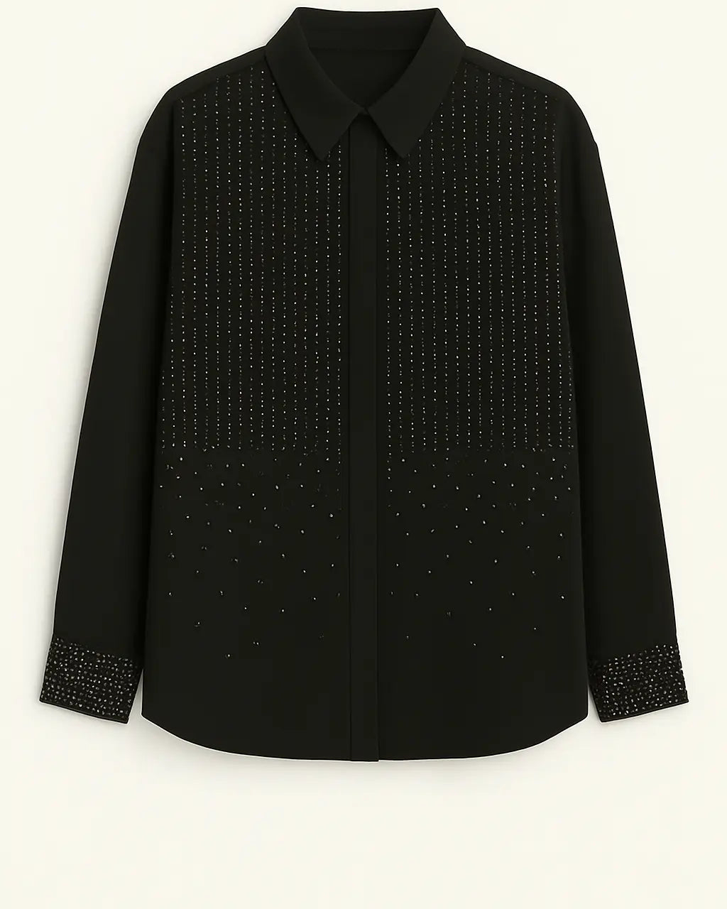 Camicia semi-over con applicazioni strass sul davanti e sui polsi Unica by Dorabella Nero-Taglia-Unica-Curvy-fino-alla-54