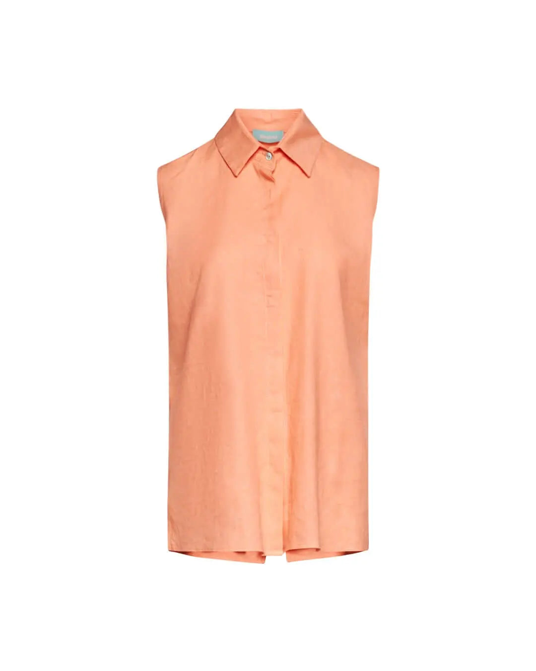 Camicia smanicata in tela di lino e viscosa tinta unita con spacchi laterali. SALMONE DORABELLA