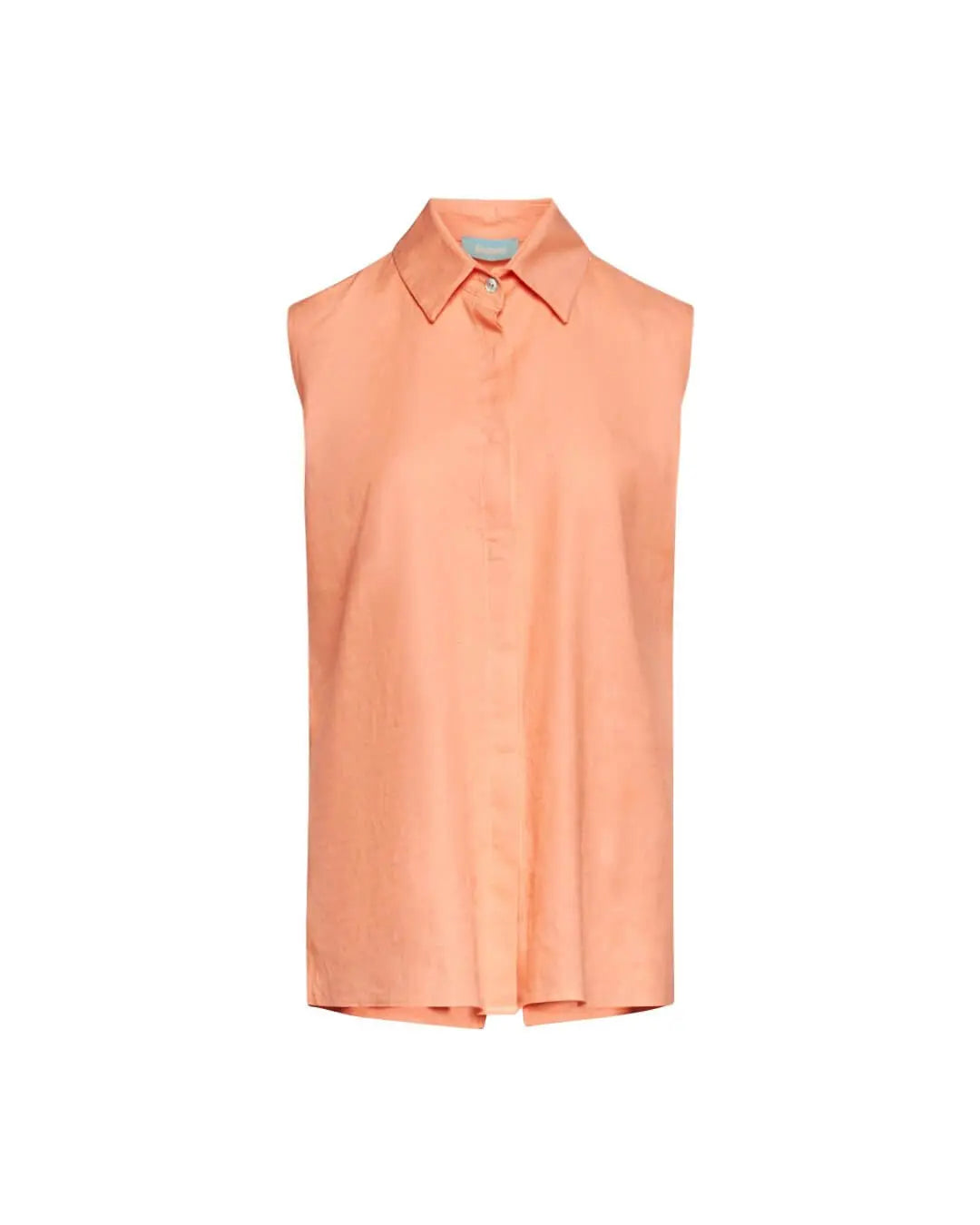 Camicia smanicata in tela di lino e viscosa tinta unita con spacchi laterali. SALMONE DORABELLA