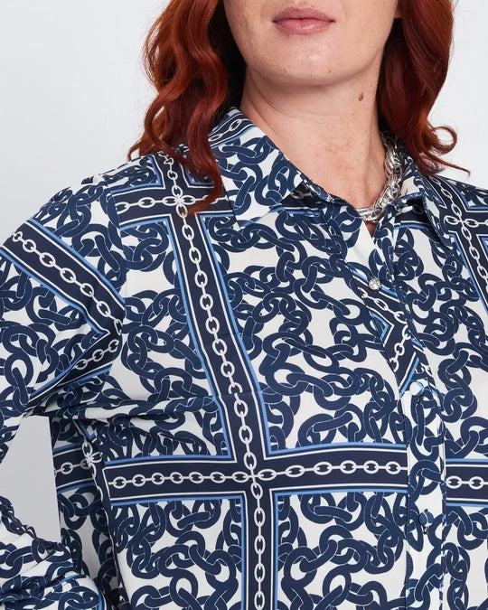 Camicia stretch con stampa all over BLU DORABELLA PIU'
