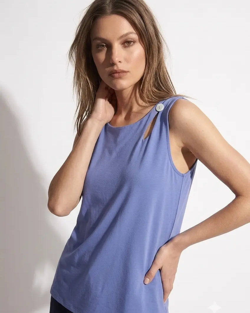 Canotta Fluida con Cut-Out e Bottone Madreperla DORABELLA