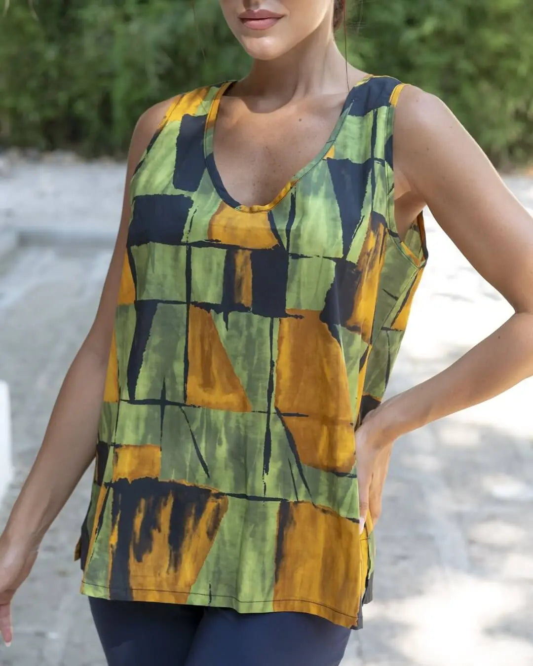 Canotta fantasia in cotone girocollo OLIVA DORABELLA