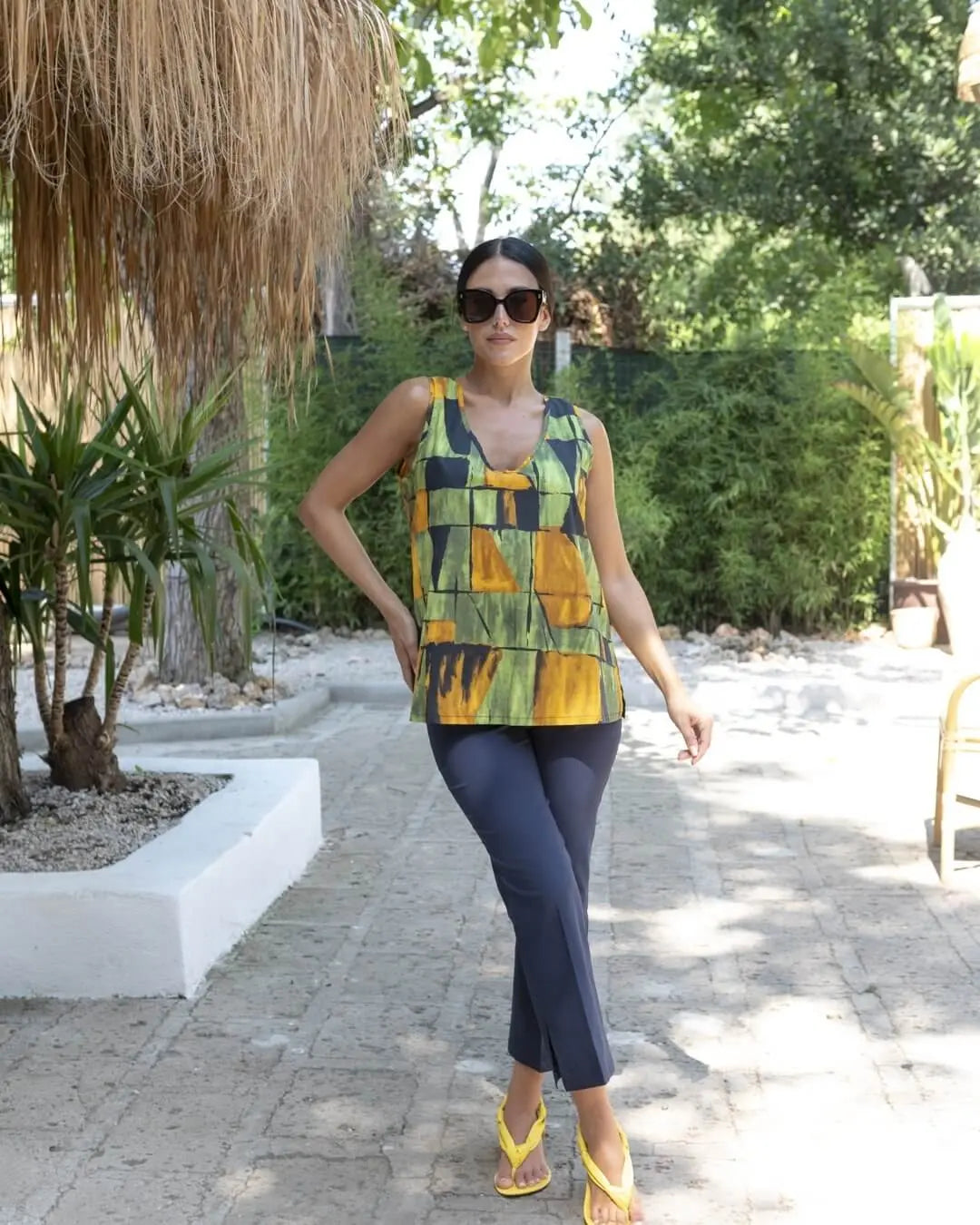 Canotta fantasia in cotone girocollo OLIVA DORABELLA