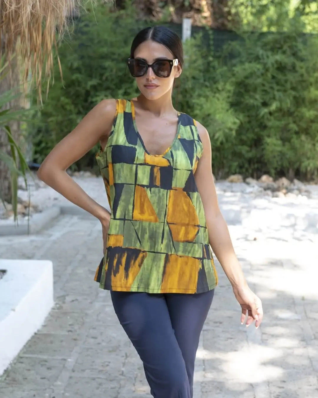 Canotta fantasia in cotone girocollo OLIVA DORABELLA