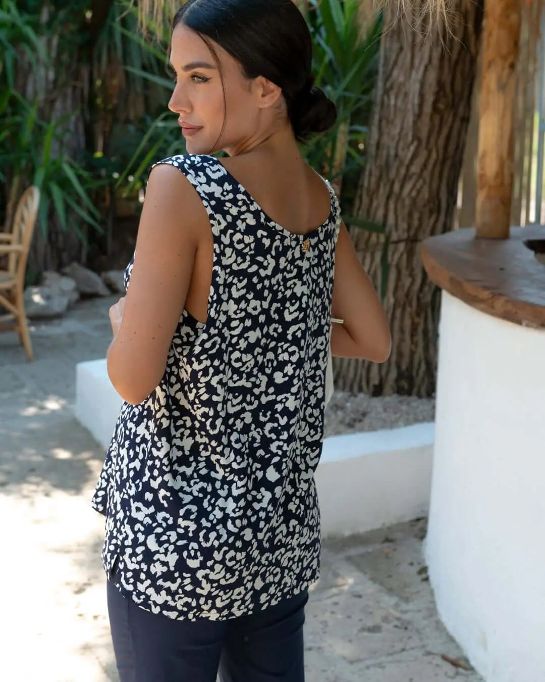 Canotta fantasia in viscosa girocollo BLU DORABELLA