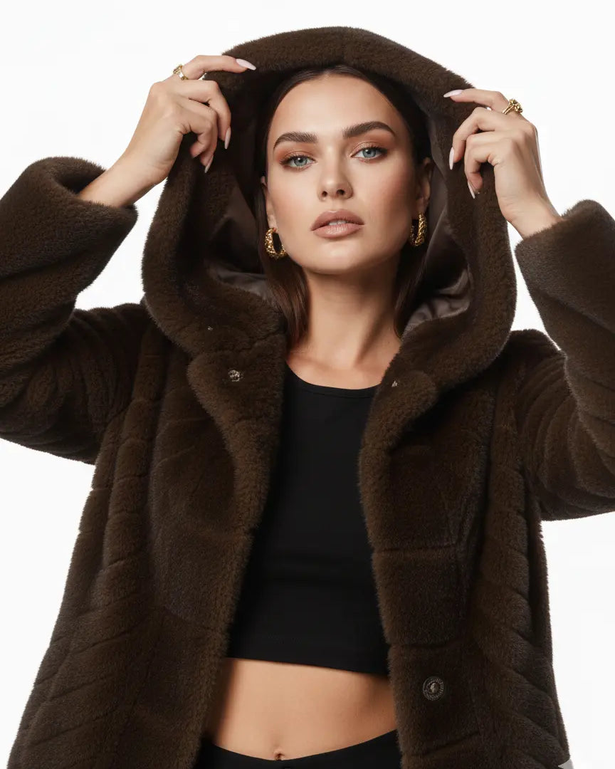 Cappotto Lungo in Eco-Pelliccia con Cappuccio IRONICA