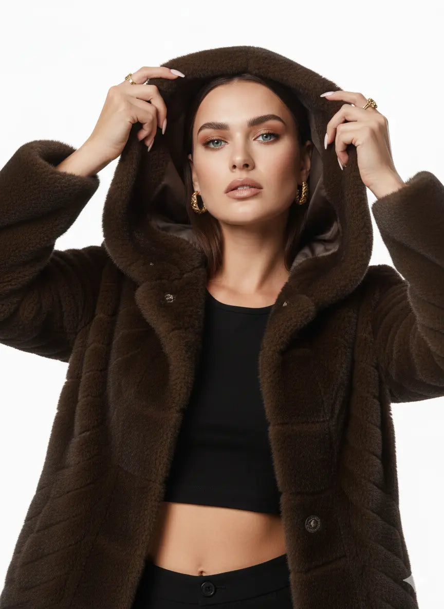 Cappotto Lungo in Eco-Pelliccia con Cappuccio IRONICA