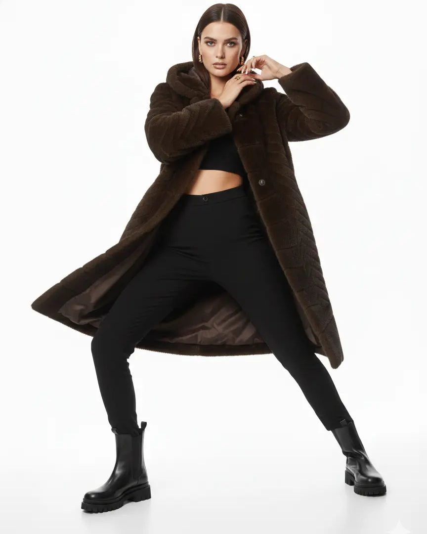 Cappotto Lungo in Eco-Pelliccia con Cappuccio IRONICA