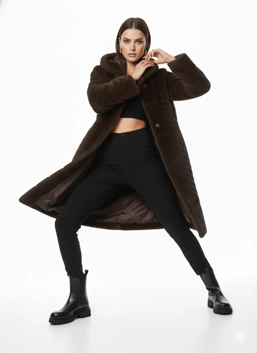 Cappotto Lungo in Eco-Pelliccia con Cappuccio IRONICA