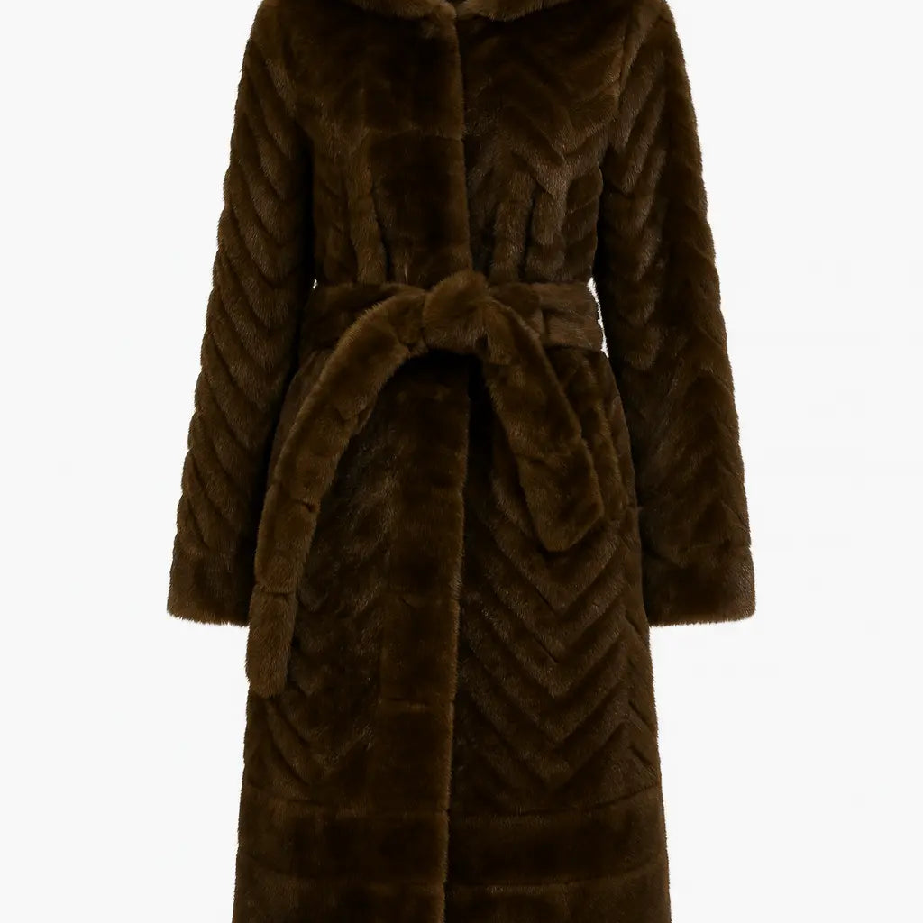 Cappotto Lungo in Eco-Pelliccia con Cappuccio IRONICA Taglia unica (44/46 o M/L) / Cioccolato