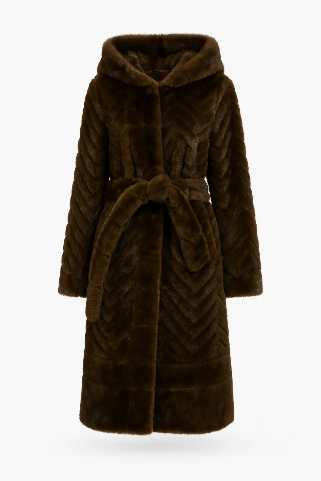 Cappotto Lungo in Eco-Pelliccia con Cappuccio IRONICA Taglia unica (44/46 o M/L) / Cioccolato