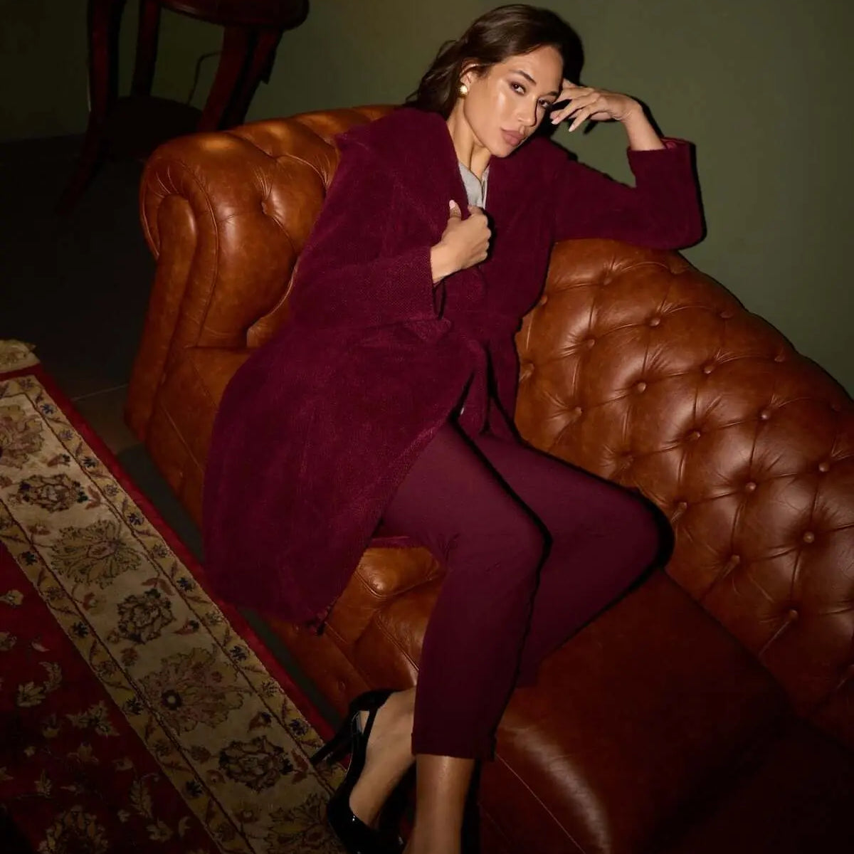 Cappotto a vestaglia con cintura e cappuccio BORDEAUX DORABELLA XXL