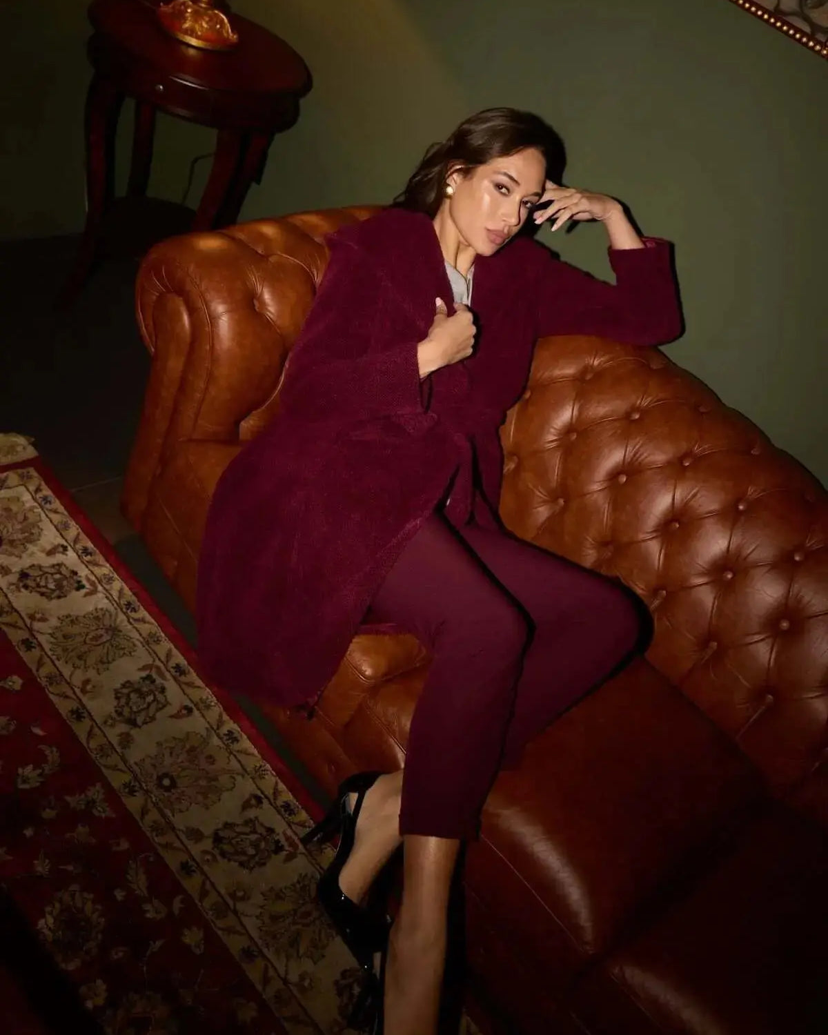 Cappotto a vestaglia con cintura e cappuccio BORDEAUX DORABELLA XXL
