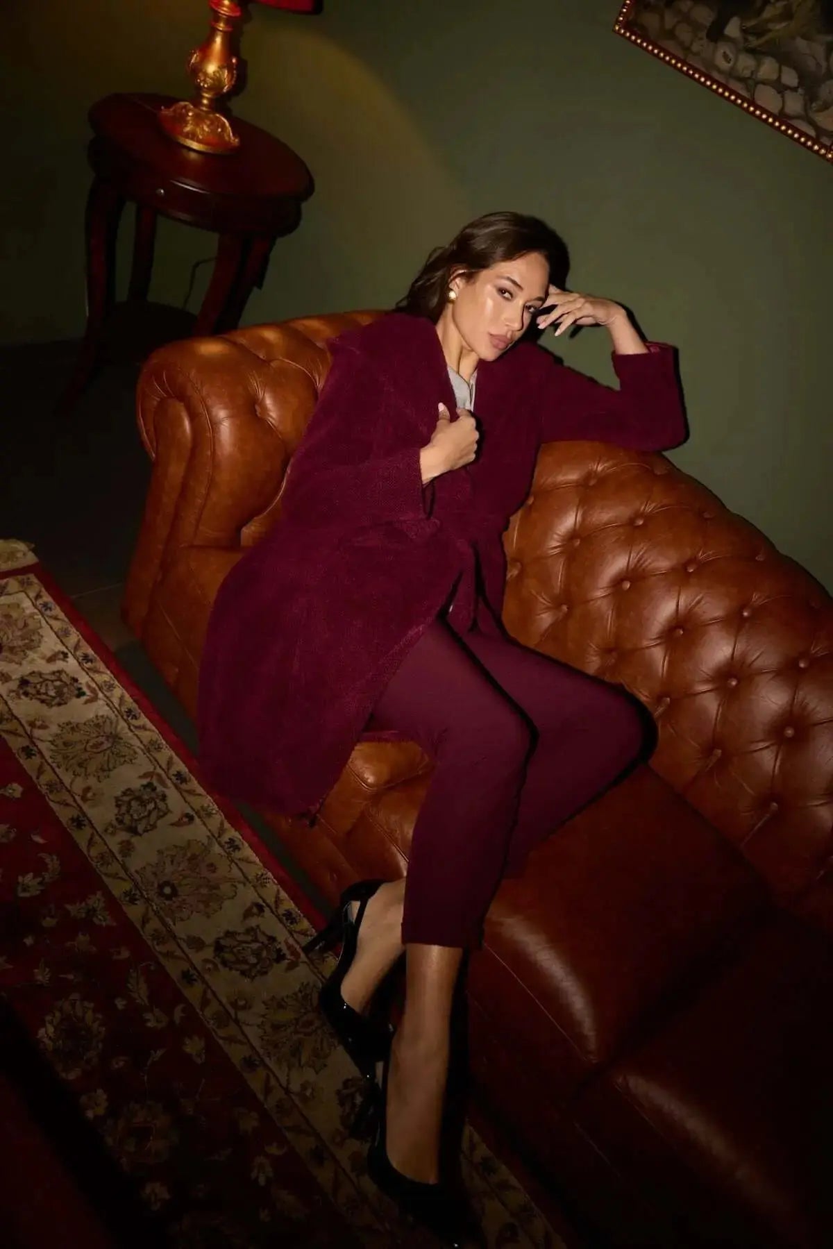Cappotto a vestaglia con cintura e cappuccio BORDEAUX DORABELLA XXL