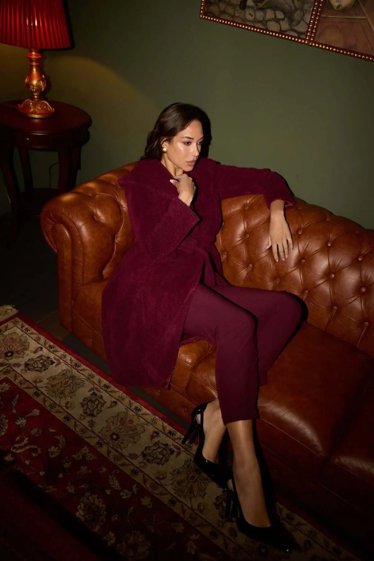 Cappotto a vestaglia con cintura e cappuccio BORDEAUX DORABELLA