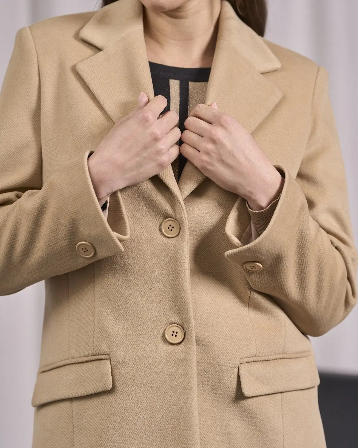 Cappotto baronetto monopetto con pattine CAMMELLO DORABELLA