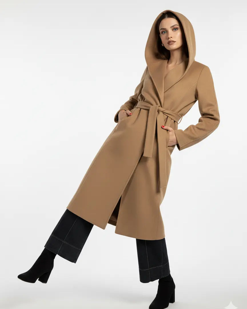 Cappotto con cappuccio e fusciacca DORABELLA