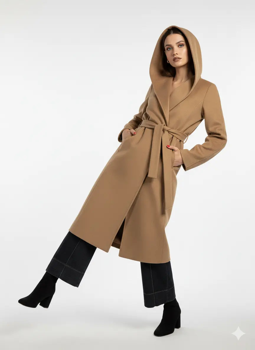 Cappotto con cappuccio e fusciacca DORABELLA