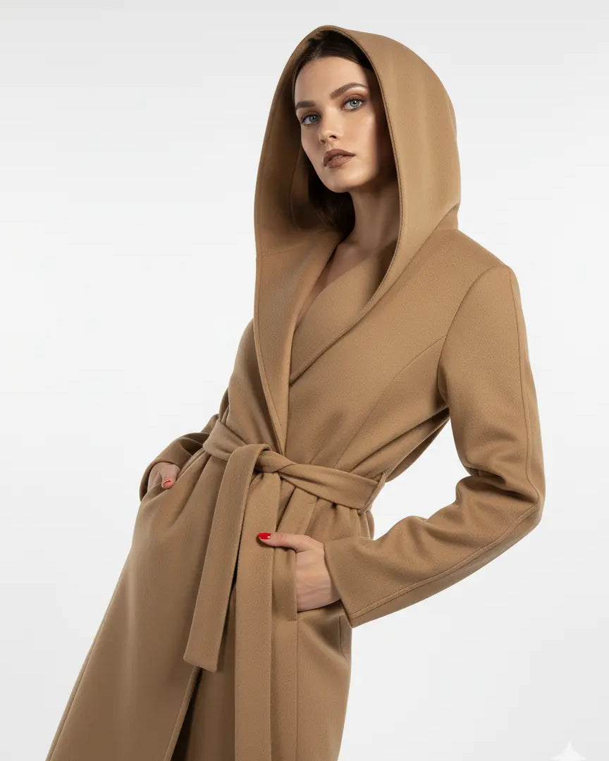 Cappotto con cappuccio e fusciacca DORABELLA