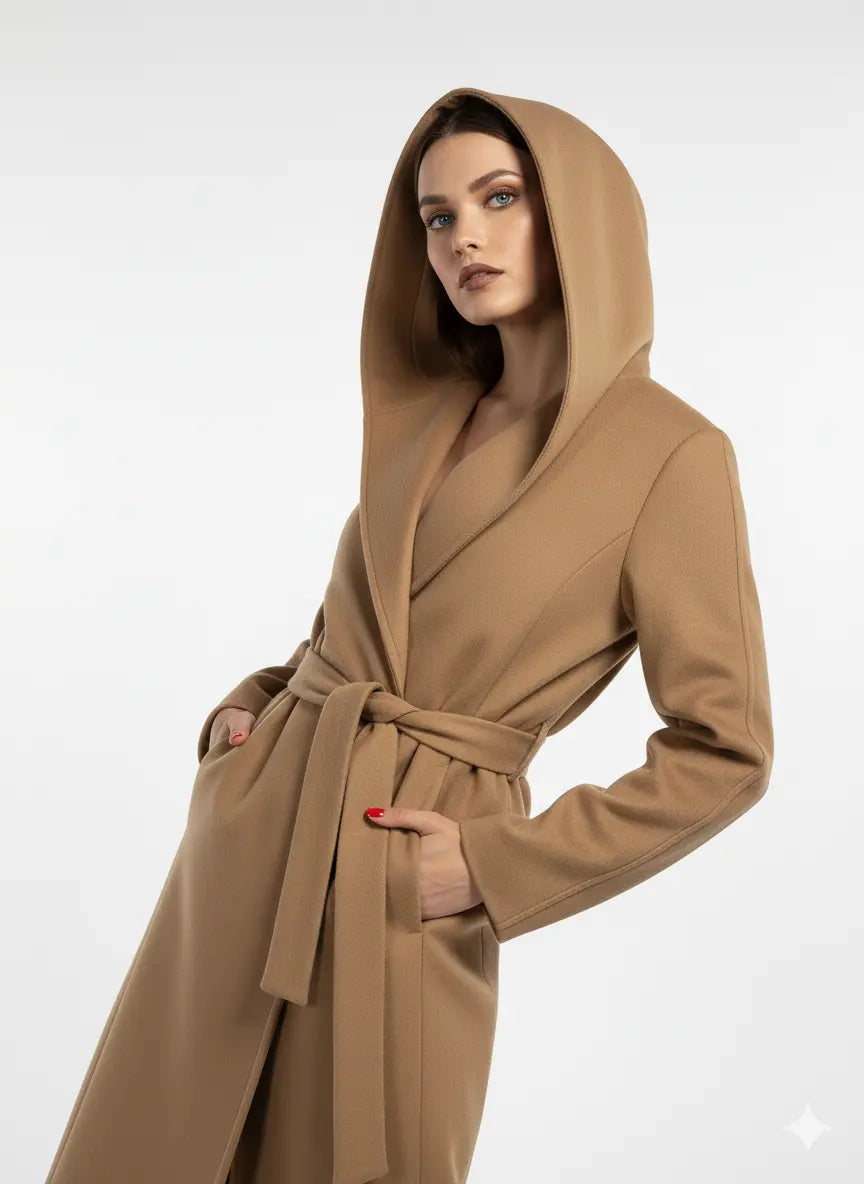 Cappotto con cappuccio e fusciacca DORABELLA