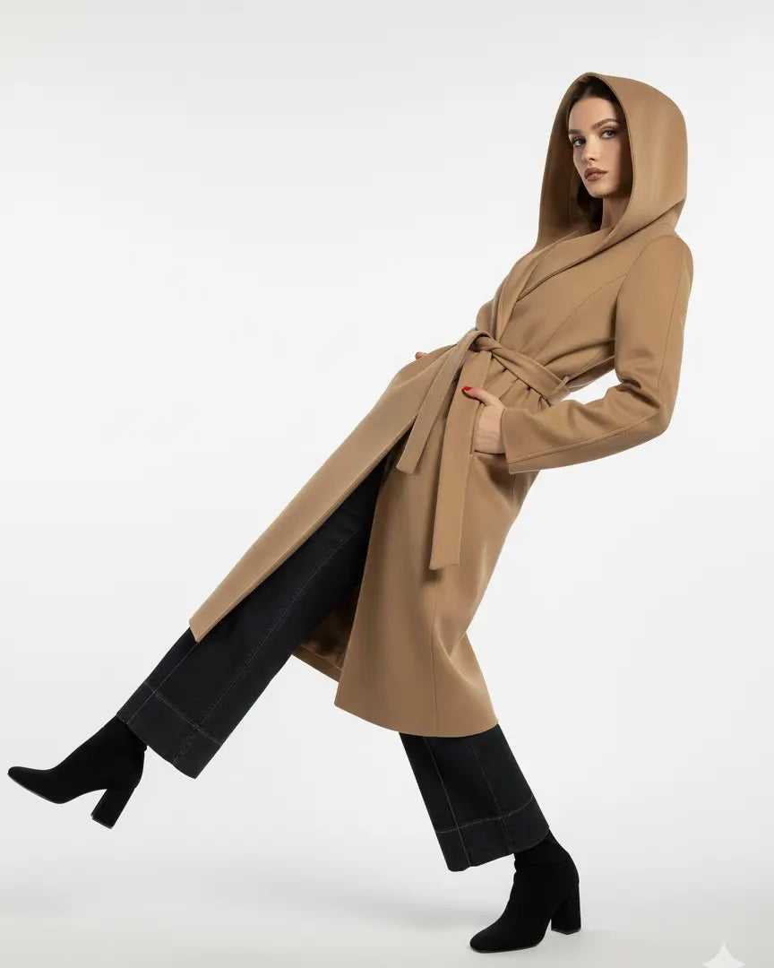 Cappotto con cappuccio e fusciacca DORABELLA