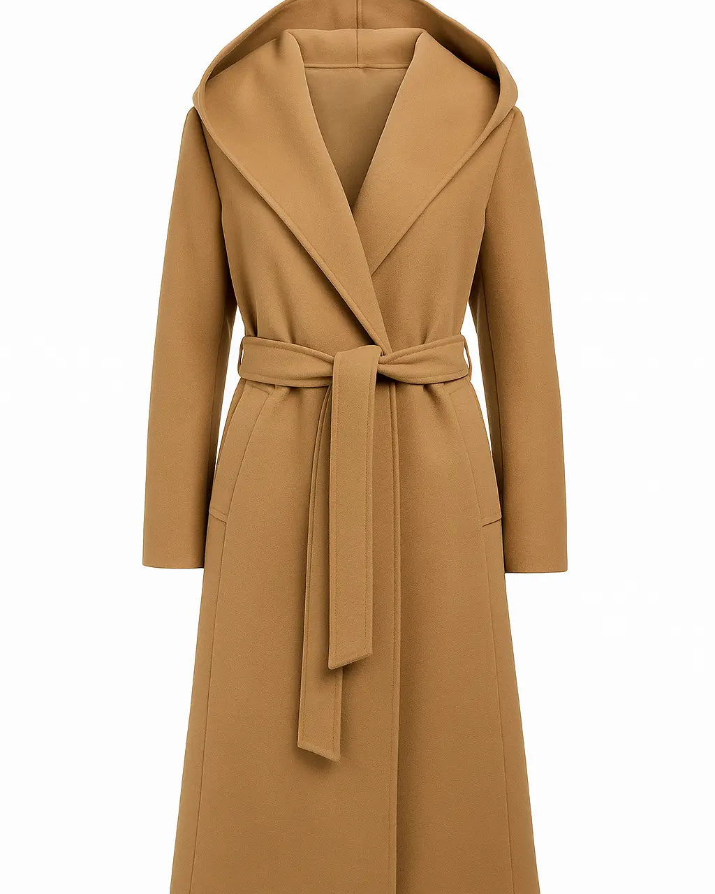 Cappotto con cappuccio e fusciacca DORABELLA XXL / cammello