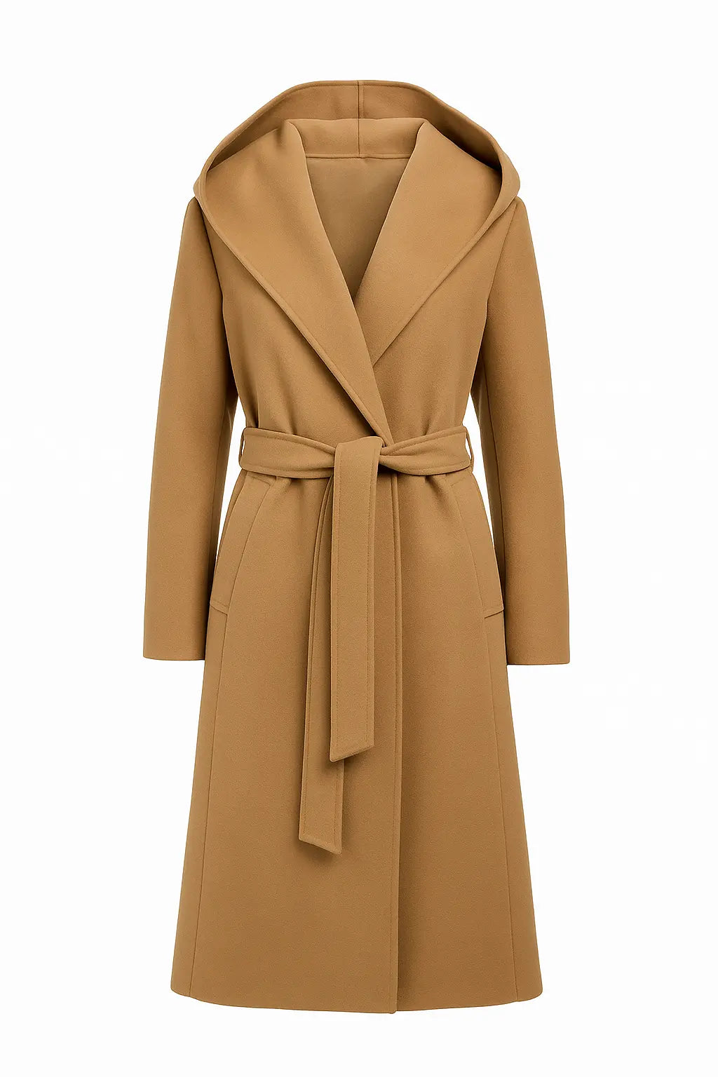 Cappotto con cappuccio e fusciacca DORABELLA XXL / cammello