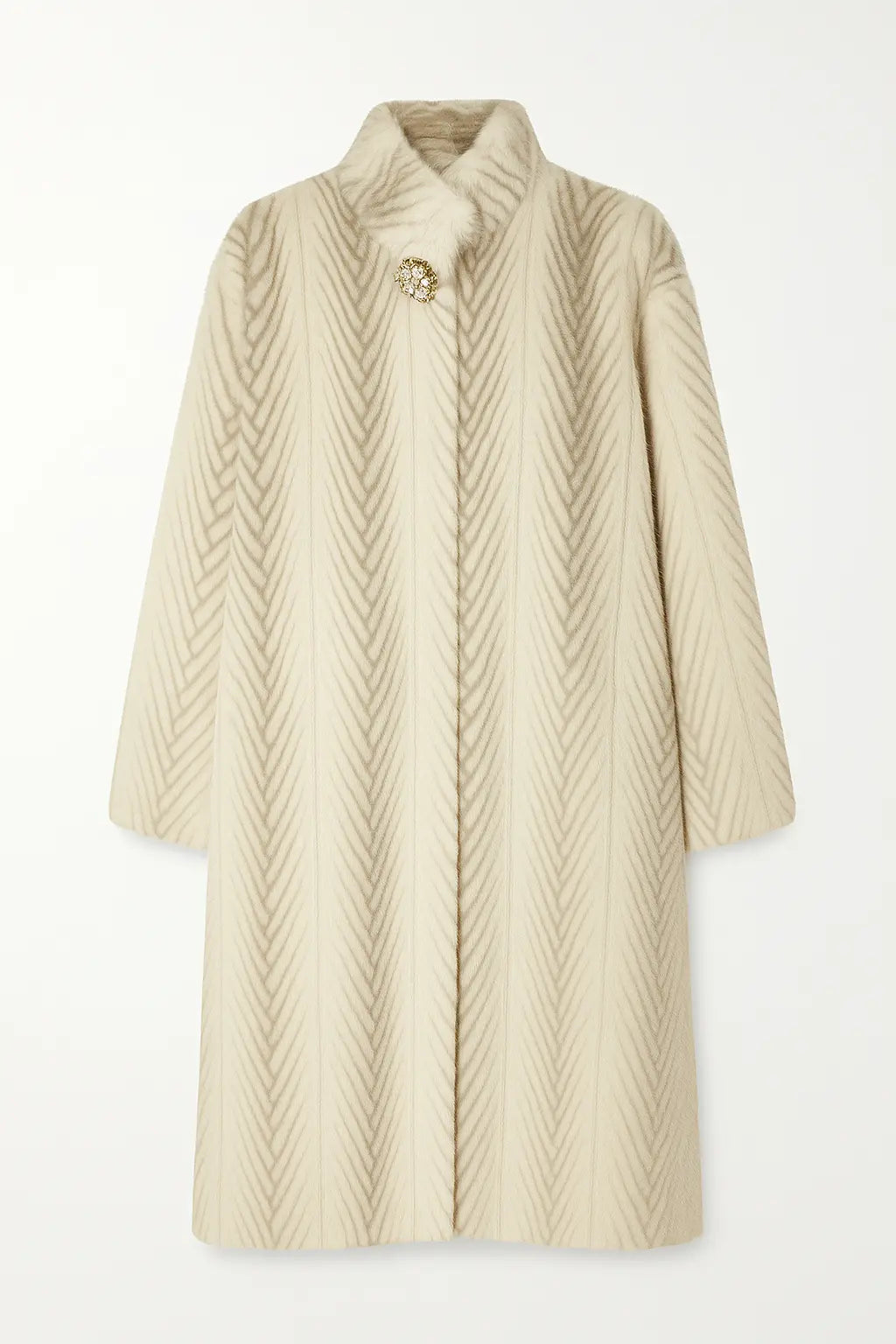 Cappotto eco pelliccia con dettaglio gioiello UNICA by Ironica Taglia unica (44/46 o M/L) / Beige