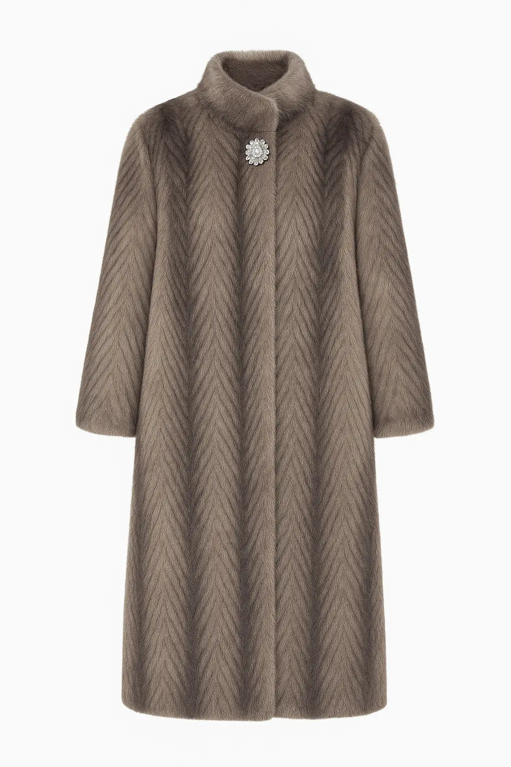 Cappotto eco pelliccia con dettaglio gioiello UNICA by Ironica Taglia unica (44/46 o M/L) / Tortora