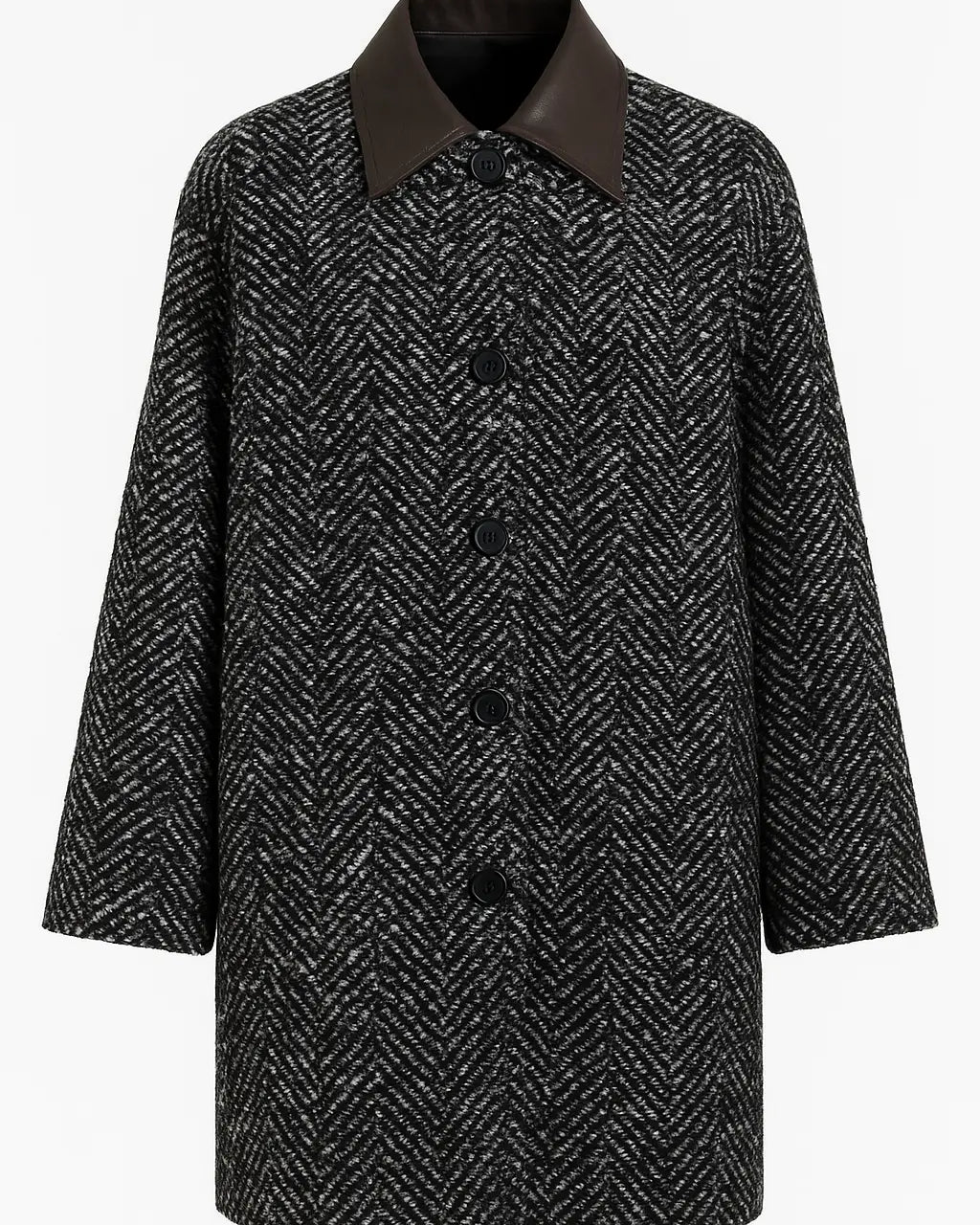 Cappotto fantasia spigata con collo in eco pelle UNICA by Ironica