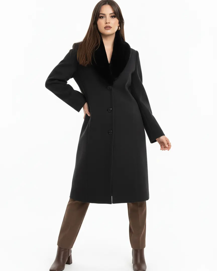 Cappotto lungo con collo in pelliccia DORABELLA