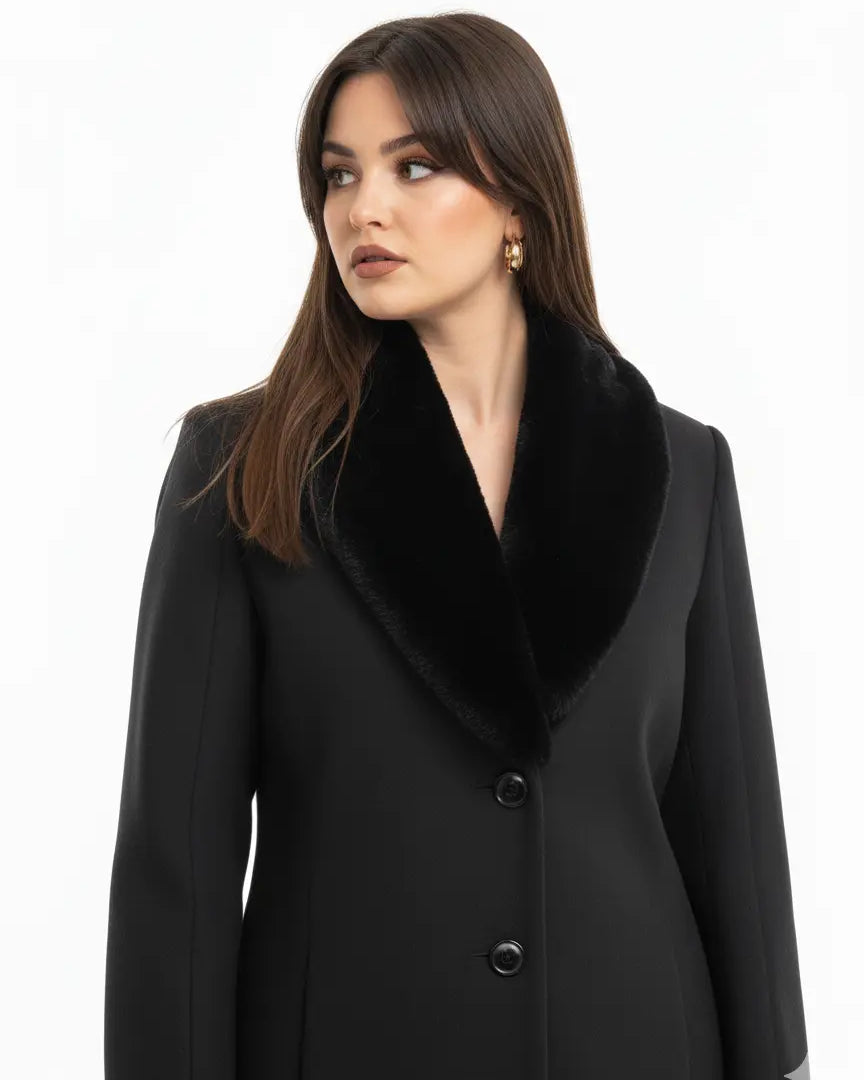 Cappotto lungo con collo in pelliccia DORABELLA